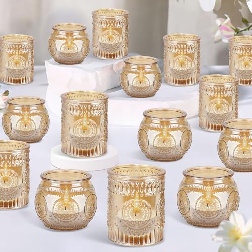 36 Set Gold Votive Candle Holders, Glass Tea light Holders Bulk for Wedding