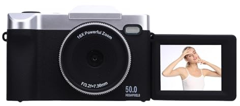 Fockety 50-MP-Digitalkamera, FHD 1080P-Fotokamera, 16-facher Zoom, 2,4-Zoll-Klappbildschirmkamera, Reisekamera, Selfie-Kamera für, Jugendliche, Erwachsene, Reisen (Black)