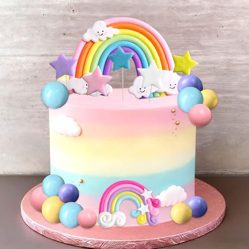 27 PCS Rainbow Cake Decor Unicorn Cake Decorations Pastel Balls Cake Topper Pink Pastel Birthday Baby Shower Party Decoration Supplies