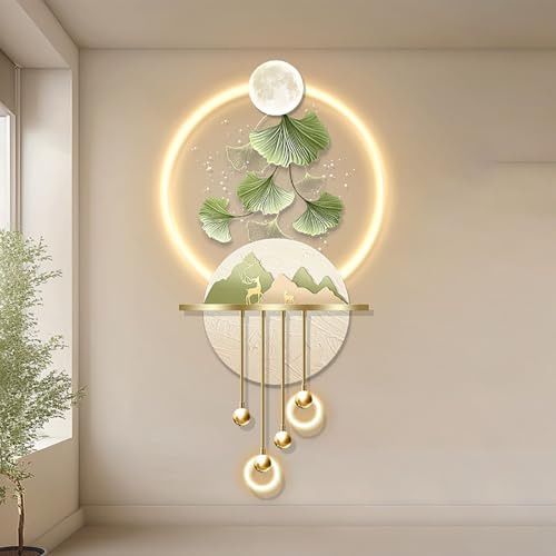 3D Relief LED Decorative Painting,Creative landscape modern home decor landscape wall sculpture,crystal porcelain wall art,3D Wall Art for Home Entrance Corridor Bedroom(H,157*70cm/61.8*27.5in)