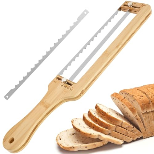 Brotmesser,41.5cm Verstellbares Sauerteigbrotmesser mit Dickenführung und Gezahnter Edelstahlklinge,Manueller Brötchenmesser für Bagels und Baguettes,Holzbrotschneider für selbstgebackenes Brot