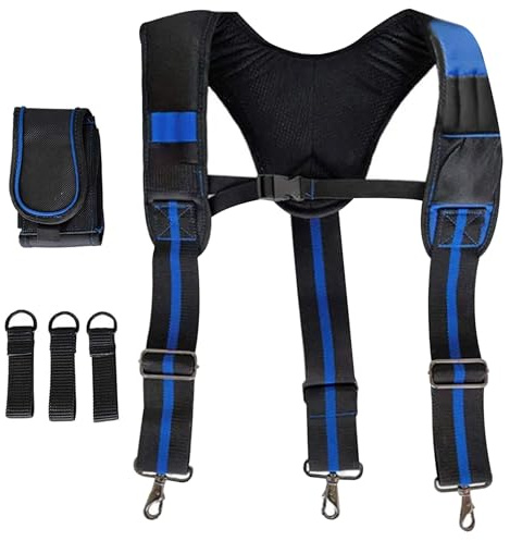 Werkzeuggürtel mit Hosenträger, verstellbar, robust, Werkzeuggürtel mit Telefonhalter, atmungsaktiv, gepolstert, abnehmbare Oxford-Stofftasche für Tischler, Elektriker, Gartenarbeit (dunkelblau). G