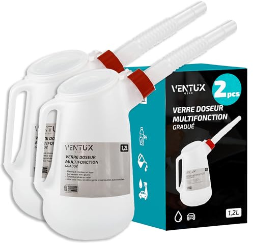 Verseur d'Huile Moteur 2 Pièces 500 ml – Doseur Gradué Bec Flexible | Ne se renverse pas – Matière résistante – S'empile pour le rangement – Plastique résistant aux hydrocarbures