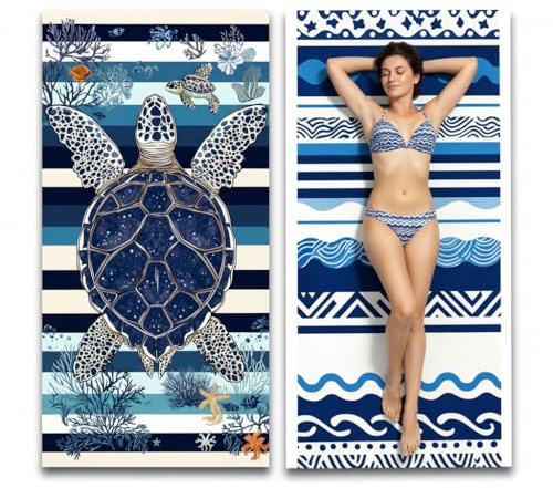 Strandtuch XXL 2 Set Mikrofaser Handtuch 180×90 cm Strand Badetuch Badehandtuch Strandhandtuch Groß Schnelltrocknend Badetücher Duschtuch Strandtücher Beach Towel Urlaub Must Haves Schildkröte