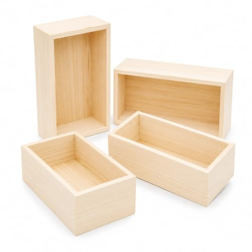 Forbabe 4 st organisatör trälåda 20 x 10 x 8 cm, liten trälåda utan lock, omålad förvaringslåda, trä för gör-det-själv, återanvändbar dekoration, trälådor, mångsidiga lådor, organisatör för kök