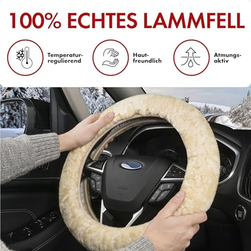 Walser lammskinn, rattmuff för bil, 100% lammskinn, rattskydd, rattskydd, päls, rattöverdrag, bil vintertillbehör, rattmuff vinter, rattvärmare beige
