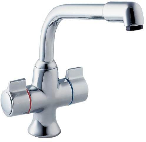 Deva Sauris SMS172 Kitchen Mono Sink Mixer Tap Chrome Finish | Dual Flow 360° Swivel Spout | Large Easy Use Hot & Cold Silver Handles | for Double Or Single Basin | 12 Year Warranty