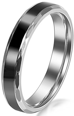 JewelryWe Par de Anillos de Alianzas Acero Inoxidable de Parejas, Anillos de Compromiso Sencillos diseño Negro Plateado, Retro Vintage para San Valentín