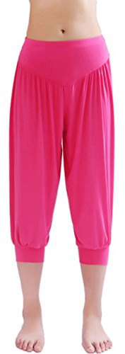 HOEREV Super Soft Modal Spandex Harem Yoga Pilates Byxor Beskurna Byxor,MörkRosa,M