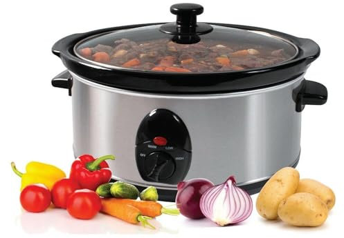 3.5L Slow Cooker - Stainless Steel Food Heater with 3 Heat Settings + Removable Inner Ceramic Bowl - Stew & Stir Steam Grill 200W | Family Sized Cooking Machine, Energy Efficient, Removable Pot