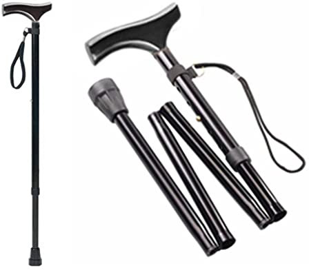 TIGA-MED Gehstock Krückstock Spazierstock | leichtes Aluminium | höhenverstellbar | faltbar | bis 100kg | Wanderstock Gehhilfe Gehstöcke Krücken Krückstöcke (Schwarz mit Holzgriff)