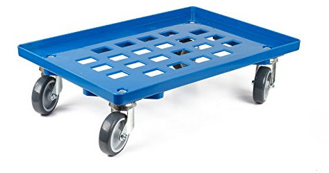 aidB Transportroller für Euroboxen mit 2 Lenk- und 2 Bockrollen aus Gummi, Blau, 600x400 mm, Fläche gerastert, Rollwagen zum Transport von Kisten, Praktischer Kistenroller