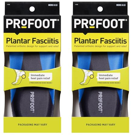 PROFOOT ortopediska innersulor för plantar fasciit och hälsmärta, herr 8-13, 2 par, gelklack stötdämpande innersulor för att minska smärta och stress, fotvård bågstöd för skor