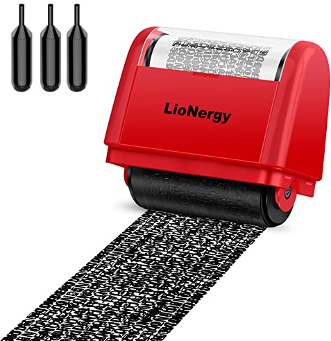 LioNergy Breites Datenschutz Rollstempel mit 3 Nachfüllpackungen – Rot