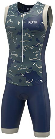 KONA Mens Assault Triathlon Race Suit - Sleeveless Skinsuit Padded Cycling Tri Suit for Swim Bike Run(Navy, M)