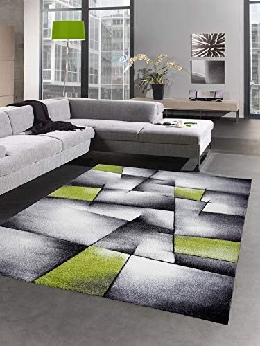 CARPETIA Kurzflor Teppich Abstraktes Karomuster Grün Grau 120x170 cm | Weich, pflegeleicht, strapazierfähig und allergikerfreundlich, OEKO-TEX geprüft, für Wohn-, Schlaf- & Kinderzimmer