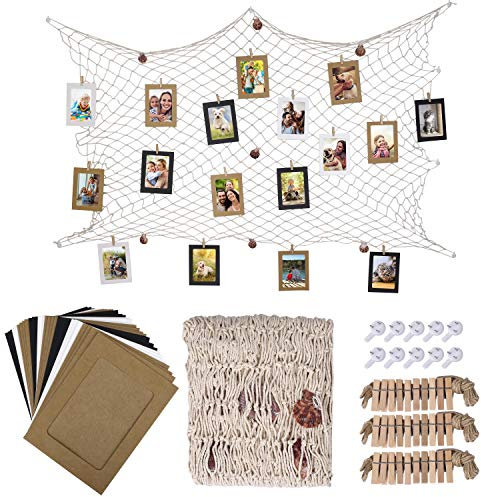 HONGXIN-SHOP Set di 30 cornici portafoto in carta kraft retrò con clip e corde di canapa per decorazione da parete, 15,2 cm, 3 colori