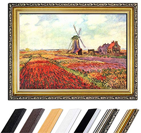 Bilderdepot24 Bild mit Rahmen - Claude Monet Tulpen von Holland 50x40 cm - Gerahmtes Leinwandbild Alte Meister - Antiker Rahmen Gold Barock, Klassisch