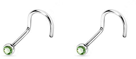 Titan Nasenpiercing Stecker | 2er SET Nasenstecker Piercing | 2,0mm Kristall |
