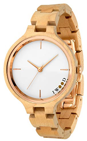 IWOOD Holzuhr Damen - Armbanduhr aus Edel-Holz - Uhr - Holz Armbanduhr - analoge Quarzuhr - Ø 37mm - Japanisches Quarz Uhrwerk Faltschließe