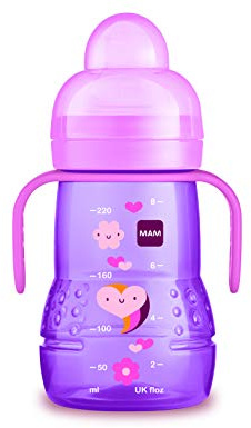 MAM Trainer+ 2-in-1 Babyflasche mit SkinSoft Silikon, Babyflasche 220 ml für Kinder 4 Monate, verschüttete Babyflasche für Baby, rosa