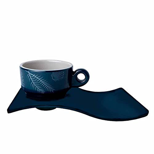 Tazza da caffè con piattino, in melamina, colore bianco navy, serie Living