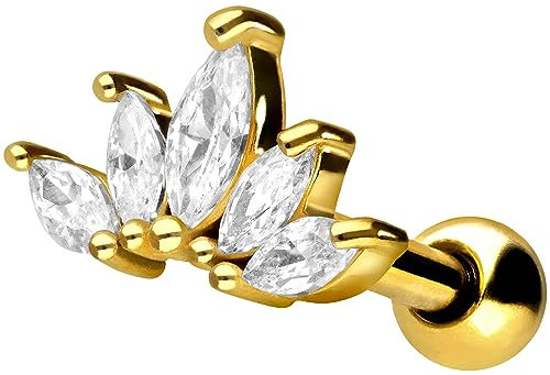 PIERCINGLINE Ohrpiercing Chirurgenstahl Lotusblüte Piercing Ohr-Stecker Helix Tragus Goldfarben