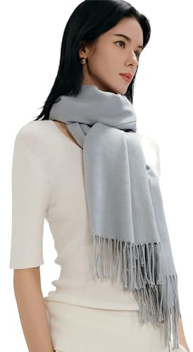 maamgic Sciarpa con Frange in Tinta Unita Pashmina da Donna Morbida e Soffice di Misto Cotone per Autunno Primavera 200 * 70cm, Grigio Chiaro 2021