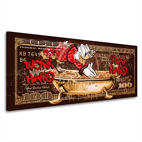 Kunstgestalten24 Leinwandbild Dagobert Work Hard Vintage Style Wandbild Kunstdruck Büro Dekoration XXL