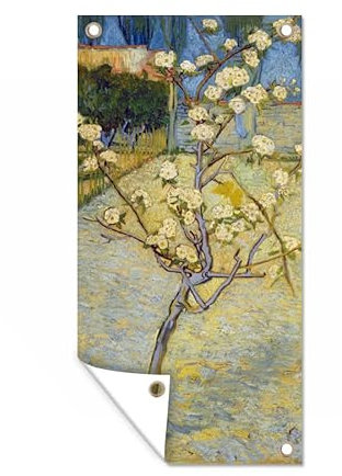MuchoWow Poster exterieur Poirier en fleurs - Vincent van Gogh Decoration murale 40x80 cm Résistant aux intempéries/soleil
