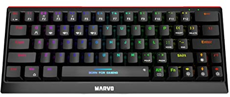 Marvo KG962W Wireless Mechanical Gaming Keyboard - 2.4G & BT Three Connections, 60 Percent Compact Format, Rainbow Backlit, Full Anti Ghosting, Professional Blue & Red Switches, UK Layout