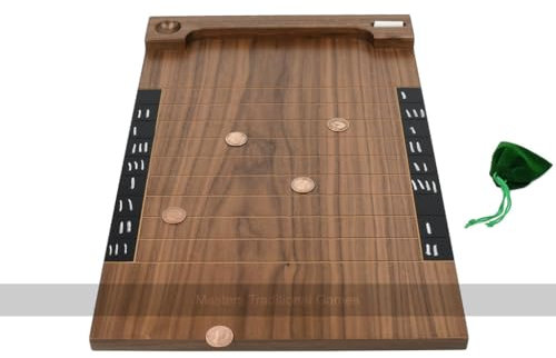 Masters Premium Shove Ha'penny Board - Wooden Shove Halfpenny Game with Real Halfpenny Coins - Classic British Pub Game Made In UK
