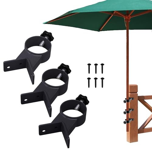 VANROUG Sonnenschirmhalter, Terrassenschirm-Halter, Eckhalterung, Outdoor-Regenschirm-Basisklemme für Deckgeländer, Balkon oder Innenhof (3 Stück, schwarz)
