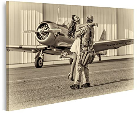 islandburner Retro Vintage Flugzeug Propeller Pilot mit Frein Leinwand Bild Wandbilder Bilder