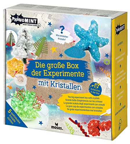 moses. PhänoMINT Die große Box der Experimente mit Kristallen, 5 Experimente zum Kristalle züchten, Edelstein Experimentier-Set für Kinder ab 8 Jahren
