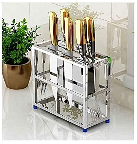 Wnota Knife Block Knife Stand Stainless Steel Knife Holder Kitchen Knife Holder Knife Block Kitchen Knife Storage Rack Kitchen Supplies Knife Holder Knife Storage (Blue : S, Size : 23 * 10 * 22cm)