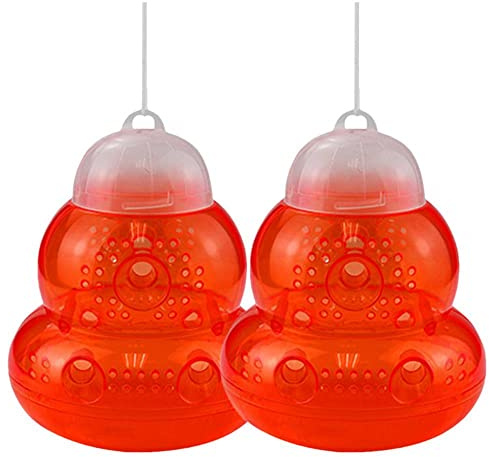 Lot de 2 Piège à Frelon à Suspendre, Piège Guêpes et Frelons Exterieur, Piege Frelon Asiatique en Réutilisable, Piège à Mouche, Piège à Insectes en Plastique, Protection Efficace Contre Guêpes (Rouge)