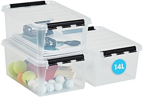 SmartStore ﻿aufbewahrungsbox mit deckel, 14 l, 3er-Pack, verstärkt, groß, transparent, für Lebensmittel geeignet, mit Clipverschluss, stapelbar, BPA-freies Plastik, 40 x 30 x 18 cm (L x B x H)