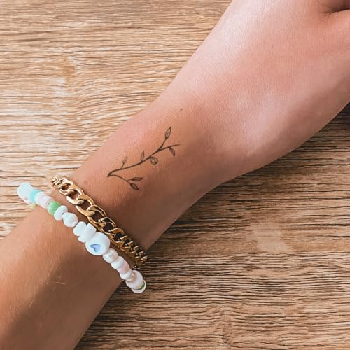 Inkster Tattoo - Blätterzweig Tattoo | Temporäres Tattoo mit EU-Kosmetikzertifizierung | wasserfest + vegan | revolutionäres 2-Wochen-Tattoo | Fake Tattoos und Klebetattoos für Erwachsen