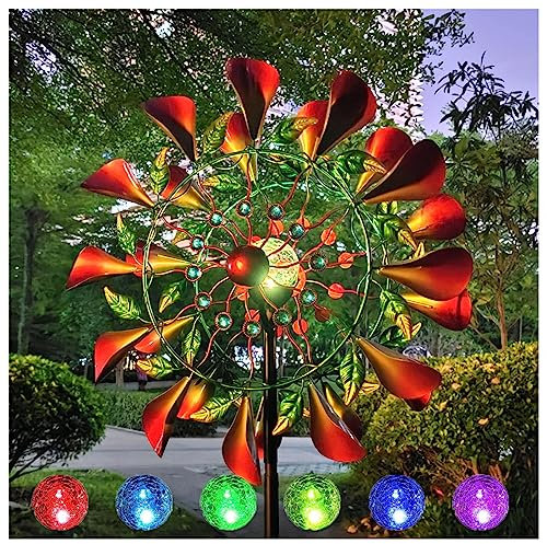 Solar Windrad Garten Metall Groß, 210 cm Magische WindmüHle, Wetterfest Und Standfest Windrad Metall XXL, FüR Den AußEnbereich,Terrasse