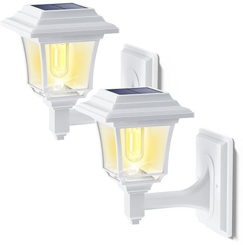 LeiDrail Solar Fence Lights, Solar Lights Outdoor Garden LED Solar Powered Outdoor Wall Fence Lights Waterproof Decor for Patio Yard Warm/Cold White 2 Pack