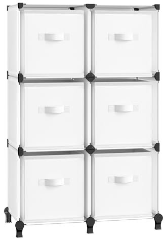 SONGMICS Würfelregal mit 6 Boxen, Regalsystem, Aufbewahrungsregal mit 6 Würfeln, DIY, erweiterbar, platzsparend, Schlafzimmer, weiß LPC062W06