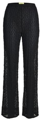 JJXX Women's Jxleah Lace Reg Straight Hw Pants JRS Fabric Trousers, Black, L