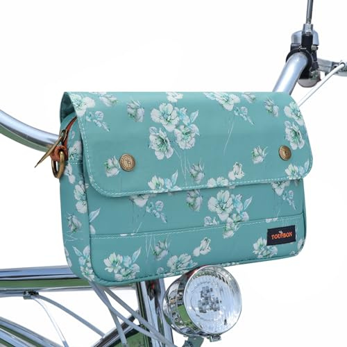 TOURBON Bike Bag Bicycle Handlebar Bag Zipper Closure Pouch Crossbar Front Frame Basket Cycling Saddebag Under Seat Strap-on Rear Rack Pannier (Blue with Flower)