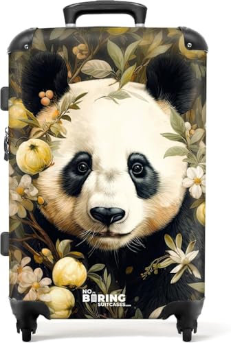 NoBoringSuitcases.com® Koffer Mittelgroß 67x43x25 cm Hartschalenkoffer Trolley Rollkoffer mit 4 Rollen Leicht Hartschale Mittlerer Pandabär - Blumen - Farbenfroh