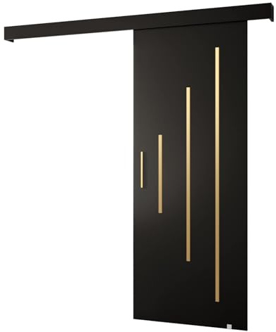 MEBLE KRYSPOL Salwador Y Schiebetürsystem mit Schienenabdeckung - Zierstreifen - Wandschiebetüren für Innenräume - Solide Konstruktion - 90x204 cm - Schwarz Schwarz Gold