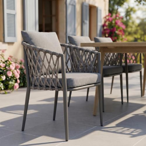 IDIMEX Gartenstuhl Sunny 6er Set, schwarz/grau, robuste Outdoor-Stühle mit Rope Bespannung. Wasserabweisende Sitzpolster, Gestell aus pulverbeschichtetem Aluminium.
