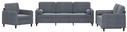 Tidyard 3-TLG. Sofagarnitur mit Kissen Sofa Couch Polstersofa Loungesofa Wohnzimmersofa Relaxsofa Couchgarnitur Designsofa Sitzmöbel Polstermöbel, Sessel 2-Sitzer-Sofa 3-Sitzer-Sofa,Dunkelgrau Samt