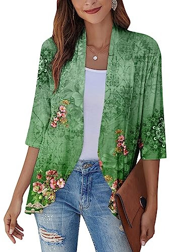 SCBFDI Giacca Donna, Cardigan Kimono da Donna Cardigan Floreale Con Maniche a 3/4 Spolverino Aperto Sul Avanti Volant Drappeggiato Elegante Coprispalle Estivo, Giacca da Sposa