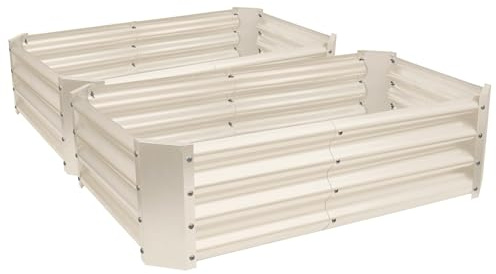 Harbour Housewares Raised Garden Bed - Ivory - 120 x 60cm - Rectangle - Pack of 2 - Bottomless Metal Raised Bed Galvanised Steel Planter Box for Growing Outdoor Plants, Vegetables, Flowers and Herbs